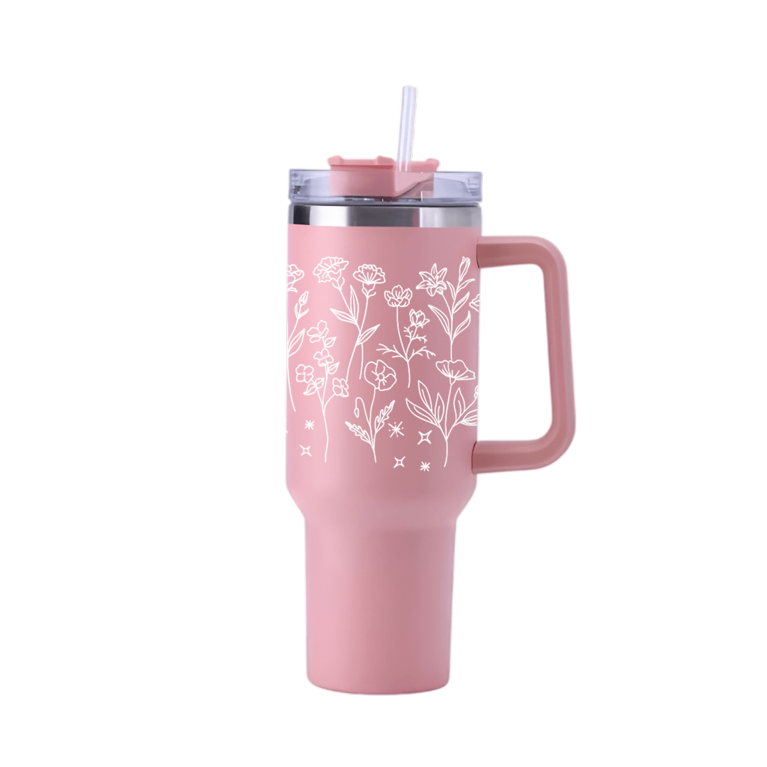Minimal Floral Line Art Tumbler - Memories InsiteFLOWER ART TUMBLER-(PINK)
